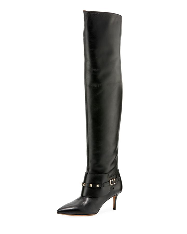 Rockstud Leather Over-the-knee Boot, Noir