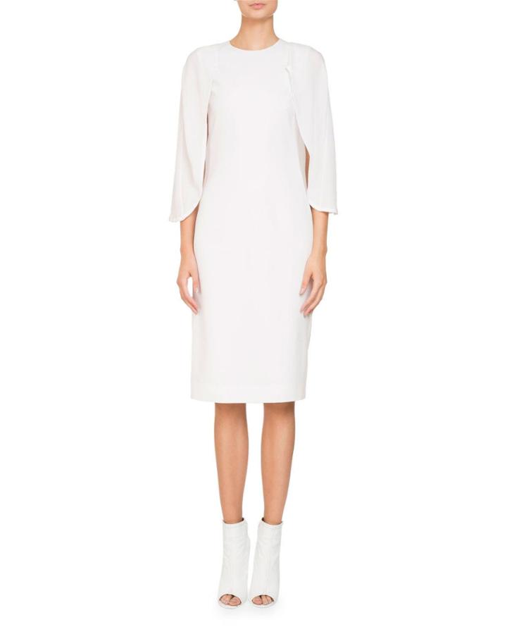 Jewel-neck Cape Sleeve Silk Georgette Cocktail Dress