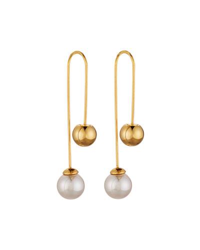 8mm Pearl & Bead Thread-through Earrings, Golden/white