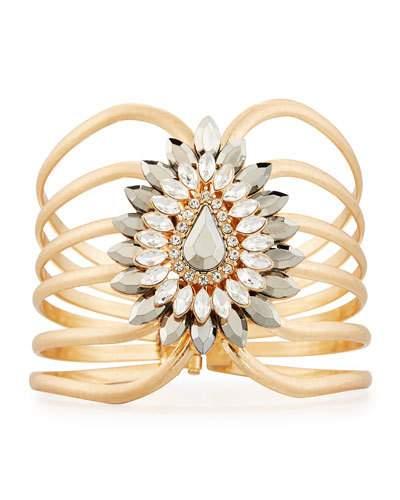 Golden Wire Cuff Bracelet W/ Large Crystal