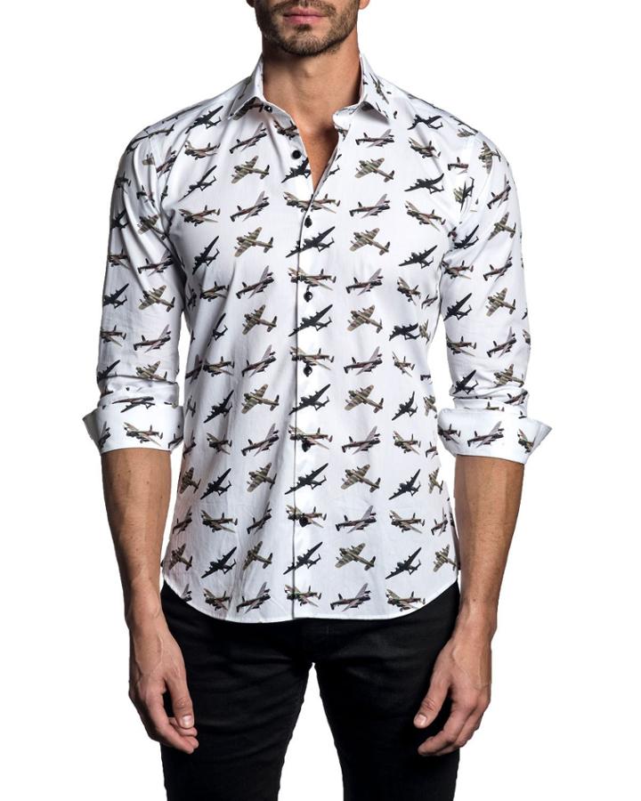 Men's Airplane-print Long-sleeve Button-down