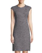 Cap-sleeve Confetti-tweed Dress
