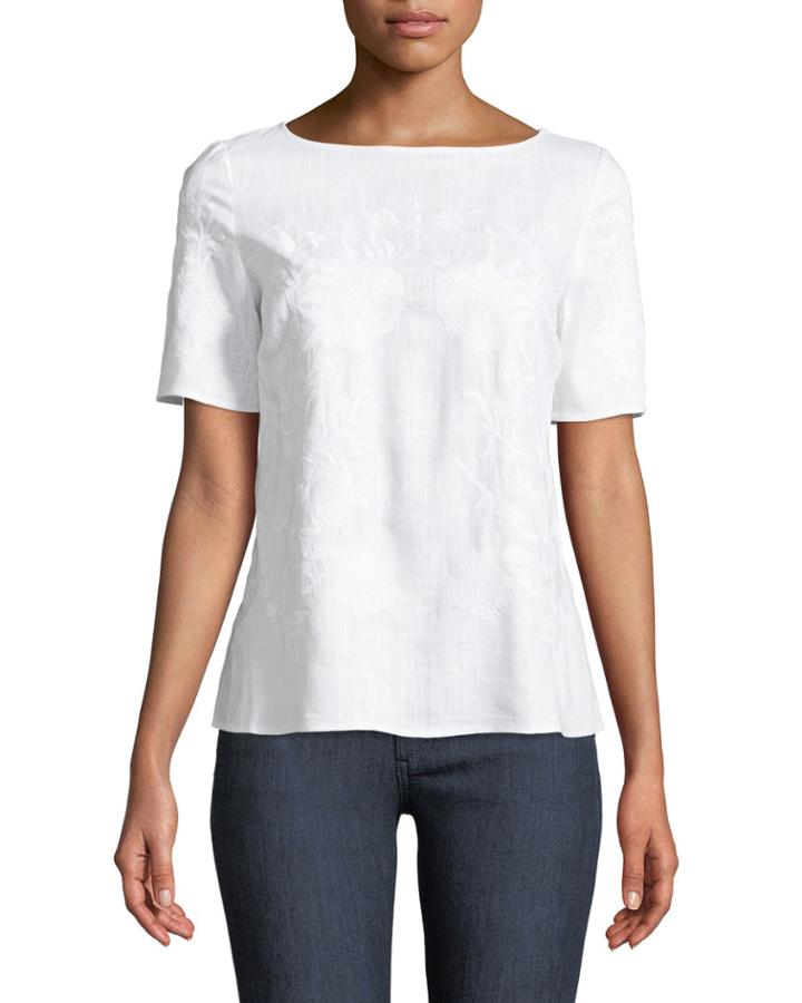 Short-sleeve Embroidered Gauze Blouse