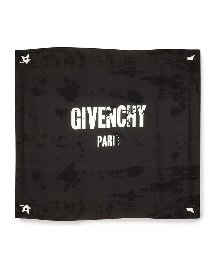 Distressed Logo Print Scarf, Black/white
