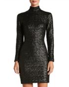 Janis Mock-neck Long-sleeve Body-con Mini Sequin Cocktail Dress