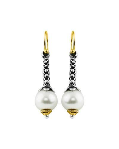 Silver & 18k Long Pearl Drop Earrings