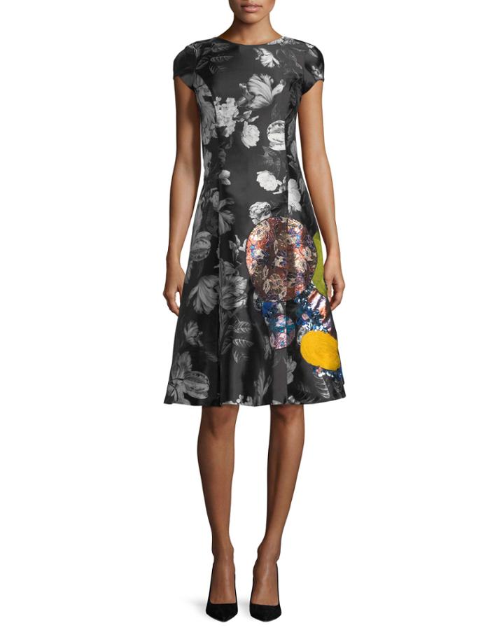 Cicely Embroidered Short-sleeve A-line Cocktail Dress