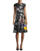 Cicely Embroidered Short-sleeve A-line Cocktail Dress