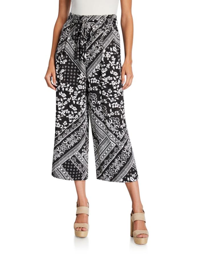 Paperbag Scarf-print Cropped Pants