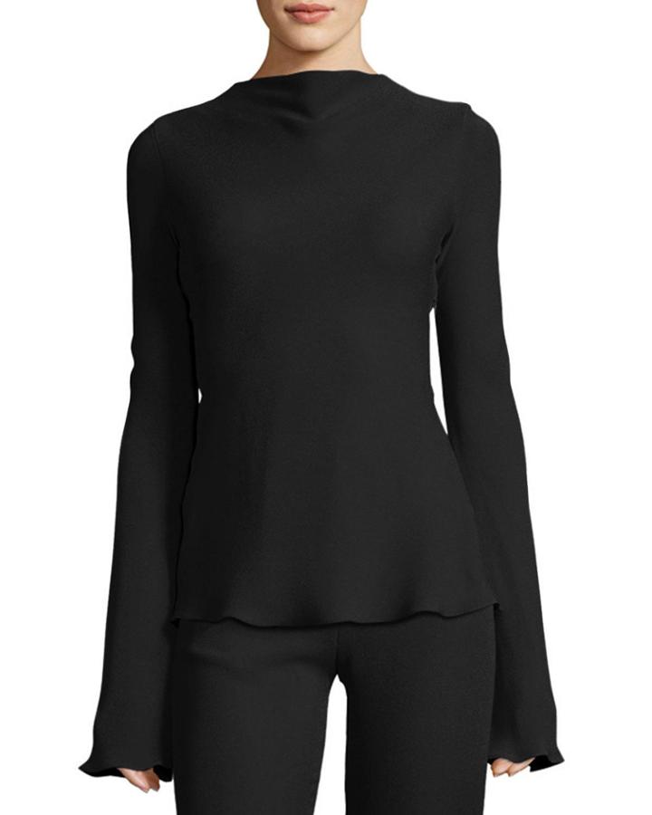 Waterfall-back Crepe Blouse