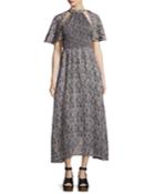 Baroque-print Cold-shoulder Maxi Dress, Navy