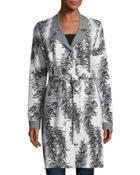 Branch-print Belted Cardigan, Gray