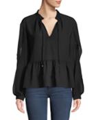 Split-sleeve Picot-edge Chiffon Blouse