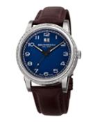 Men's 43mm Leather Watch W/ Blue Dial