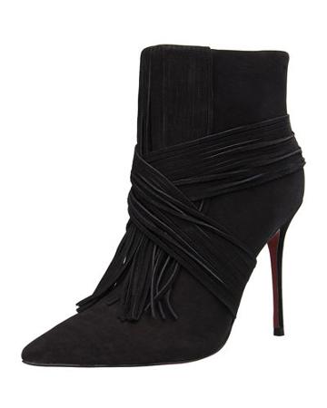 Scarlet Leather Fringe Bootie
