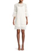 Flutter-sleeve Shift Floral-lace Tunic Dress