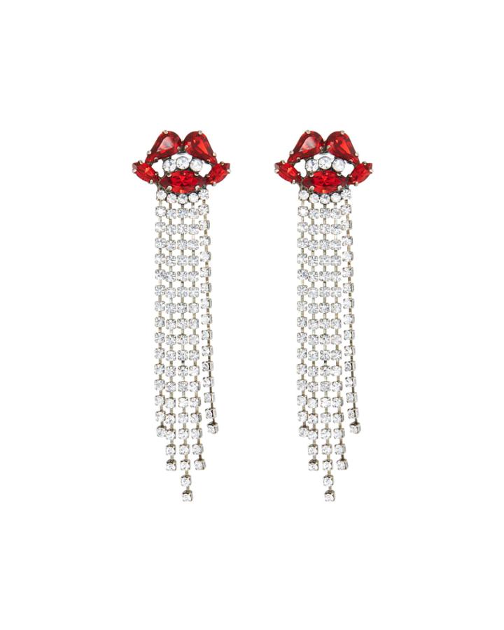 Crystal Lip Fringe Earrings