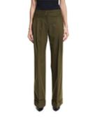Wide-leg Stretch-wool Pants, Olive