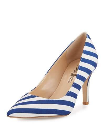Cissy Striped Leather Point-toe Pump, Blue/white