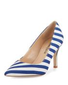Cissy Striped Leather Point-toe Pump, Blue/white