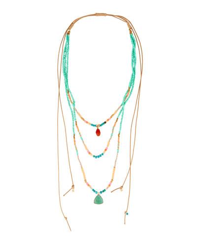 Long Multi-row Adjustable Beaded Necklace, Turquoise
