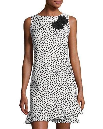 Flounce-hem Floral-appliqu&eacute; Dress, White/black