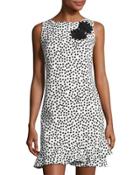 Flounce-hem Floral-appliqu&eacute; Dress, White/black