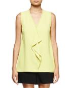 Sleeveless V-neck Ruffle Blouse, Chartreuse