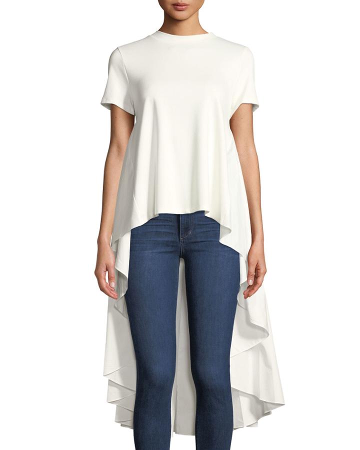 Solid Dress-back Crewneck Tee, Off White