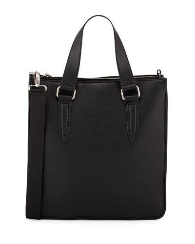 Faux-leather Sectional Tote Bag, Black