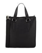 Faux-leather Sectional Tote Bag, Black
