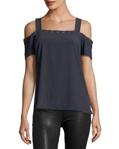 Cold-shoulder Eyelet-trim Tee