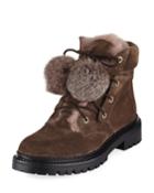 Elba Suede Hiker Boot W/fur Pompoms