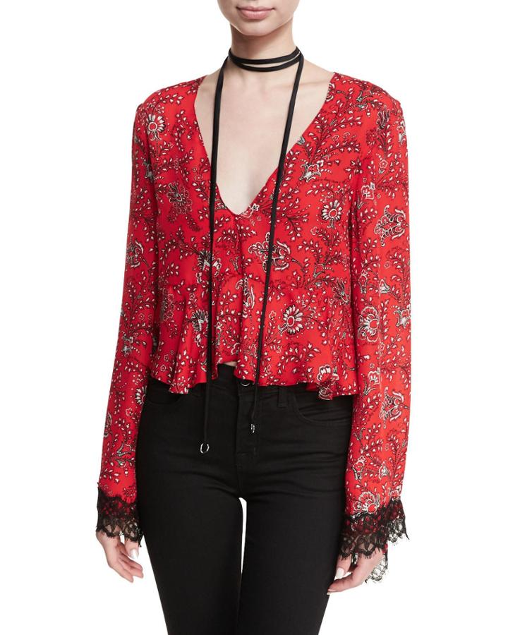 Jemma Printed Silk Top W/ Choker Detail