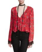 Jemma Printed Silk Top W/ Choker Detail