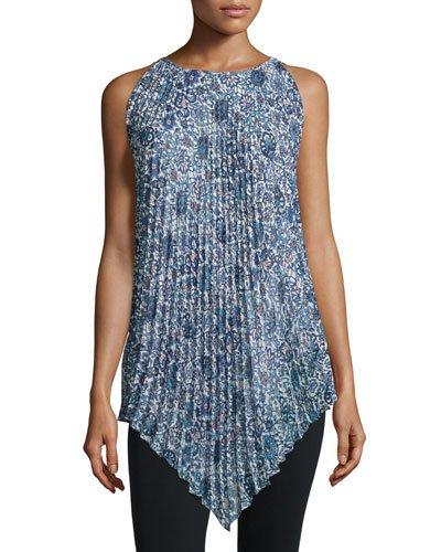 Printed Accordion Pleated Tunic, Blue/green