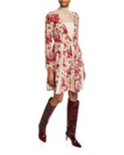 Floral Tapestry Lace High-neck Long-sleeve Dress