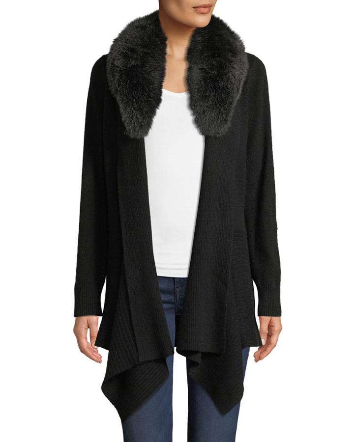 Fox-fur Collared Cashmere Cardigan