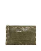 Rockstud Alligator Clutch Bag, Green