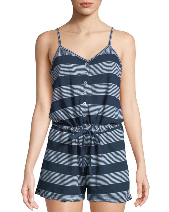 Striped Button-front Cami-romper