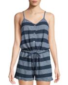 Striped Button-front Cami-romper