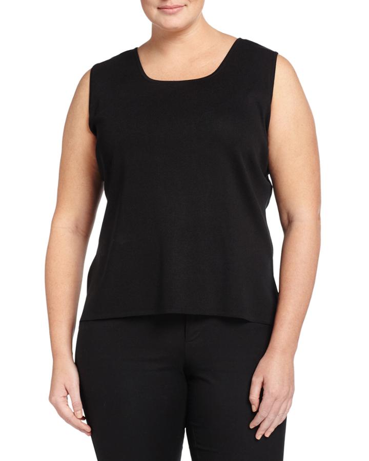 Ming Wang Plus Square-neck Basic Knit Tank, Black, Women's,