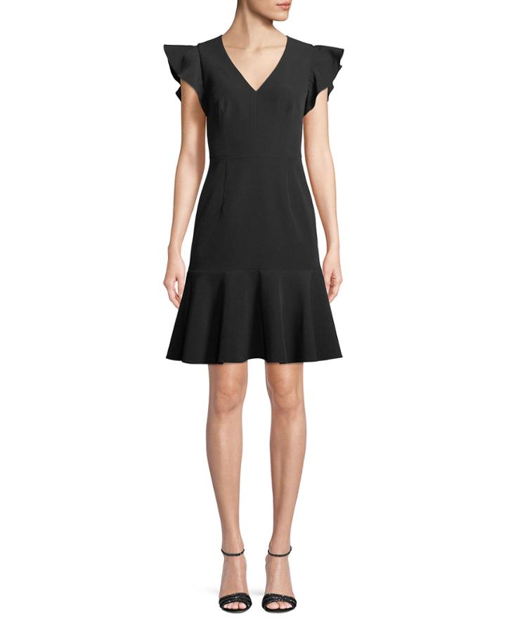 Adelin Italian Cady Flutter-sleeve Dress