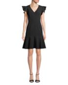 Adelin Italian Cady Flutter-sleeve Dress