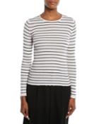 Striped Rib Cashmere Crewneck