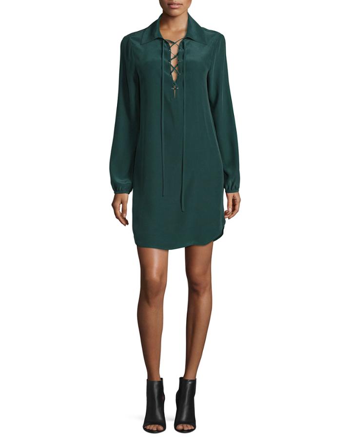 Lace-up Silk Shirtdress,