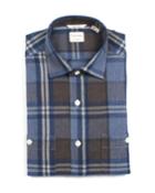 Men's Tailored Fit Large Plaid Dress Shirt With Pockets