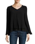 Double-layered Bell-sleeve Top, Black
