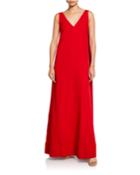Long V-neck Gown With Back Drape