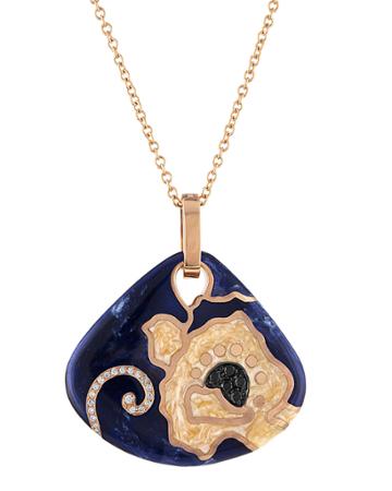18k Rose Gold Enamel & Diamond Fan Pendant Necklace